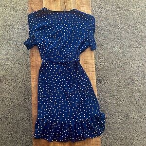 Navy blue and white polyester polka dot dress